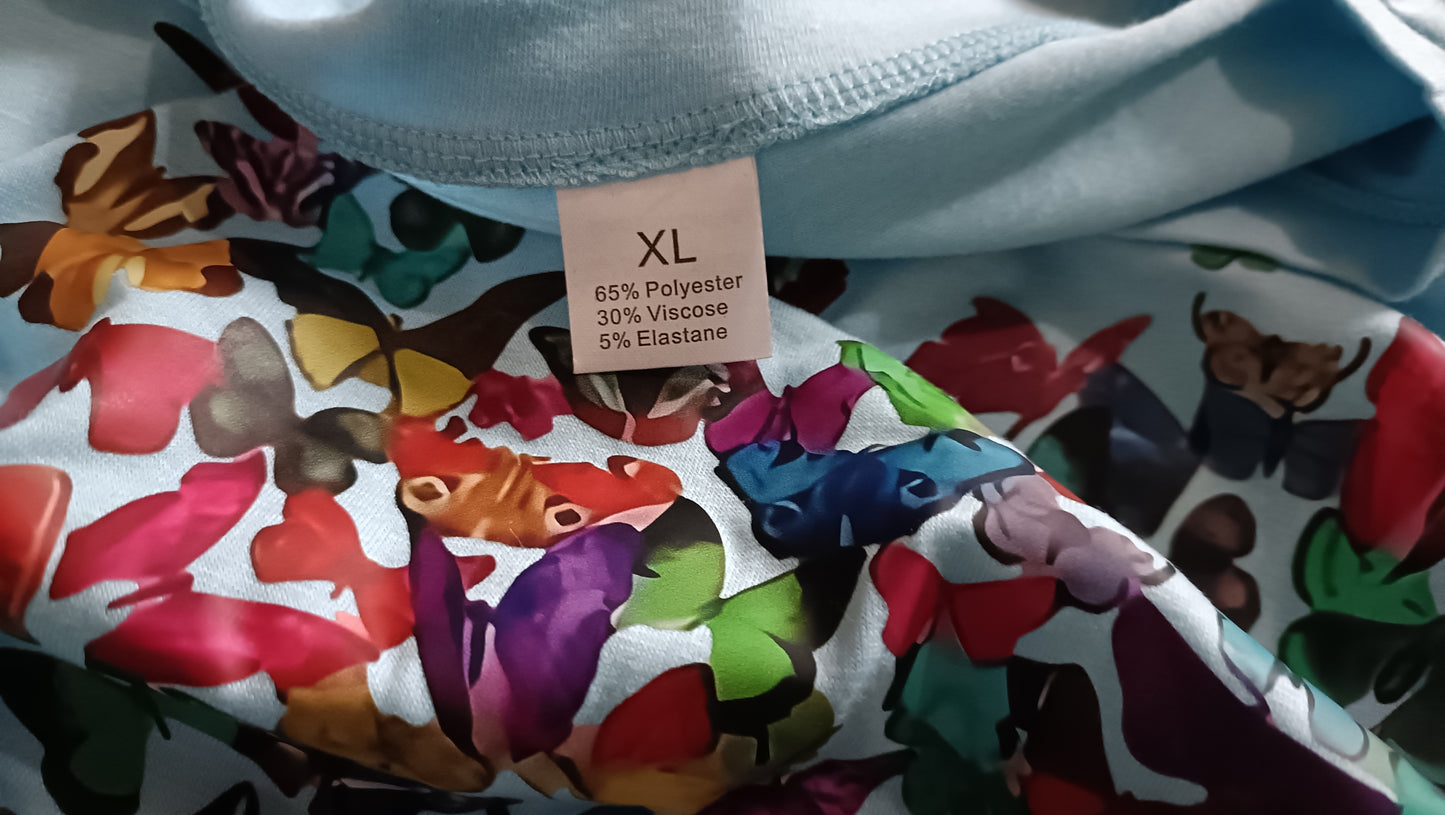 Blue Long Sleeve T Shirt with Butterfly Heart Print