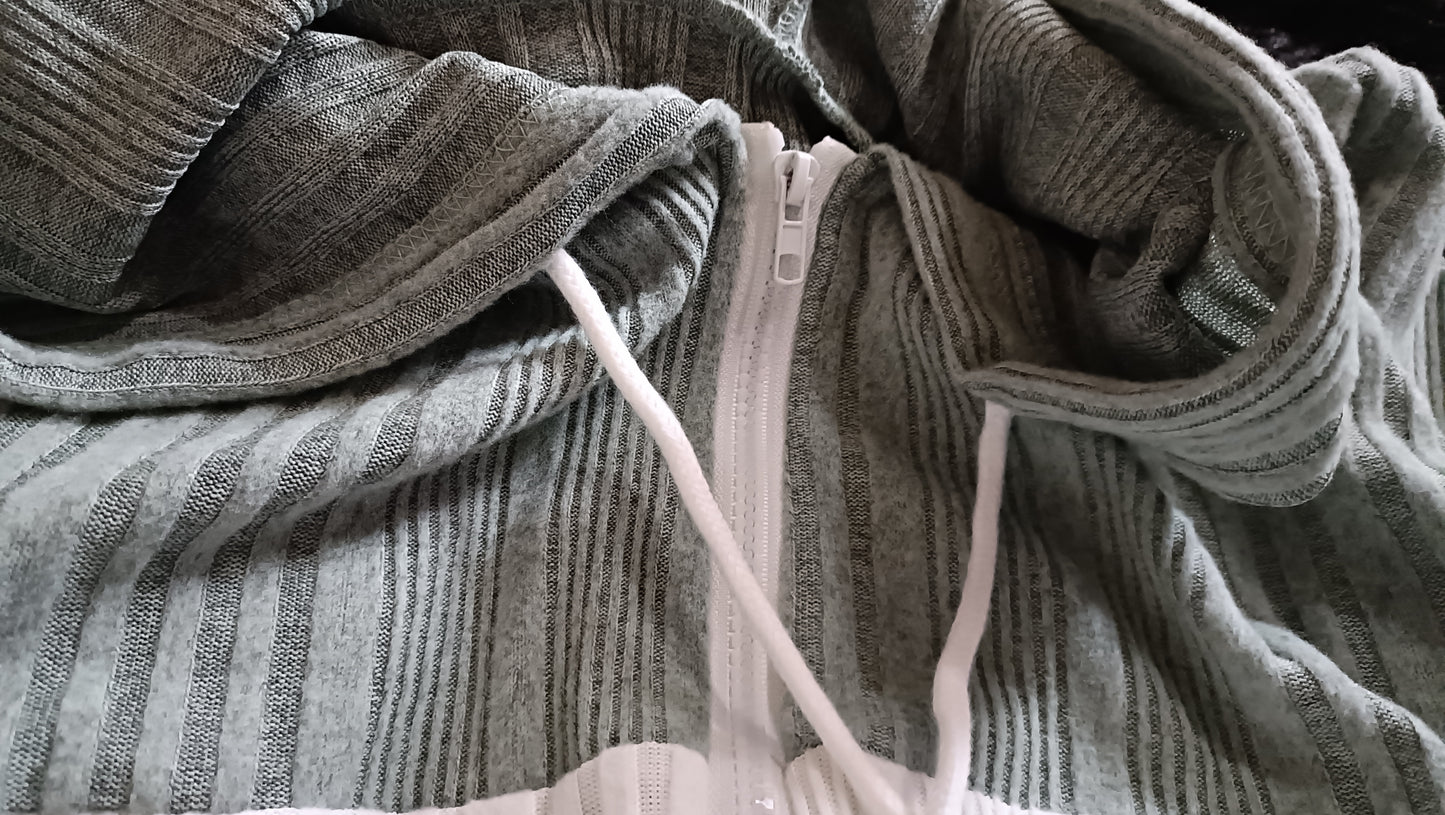 Green and White Block Striped Hoodie