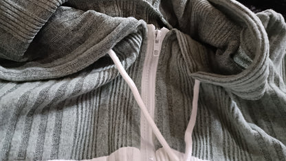 Green and White Block Striped Hoodie