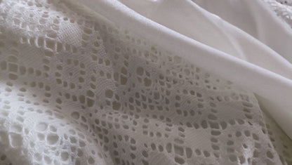 Cream Velvet Hoodie with Lace Sleeves and Pocket