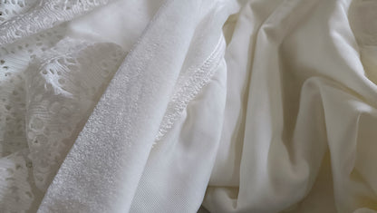 Cream Velvet Hoodie with Lace Sleeves and Pocket