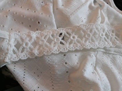 Eyelet Embroidery Vest Top with Lace Straps and Button Detail