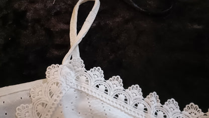 Off White Eyelet Embroidery Vest Top with Lace Trim