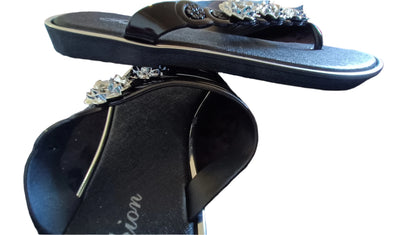 Summer Flip Flop Sandals with Rhinestone Flower Detail