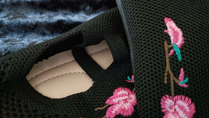 Black Embroidered Ballet Style Shoe with Straps