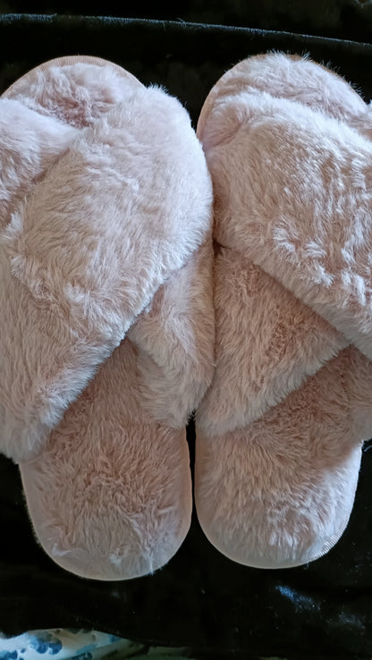 Pink Fluffy Faux Fur Slippers