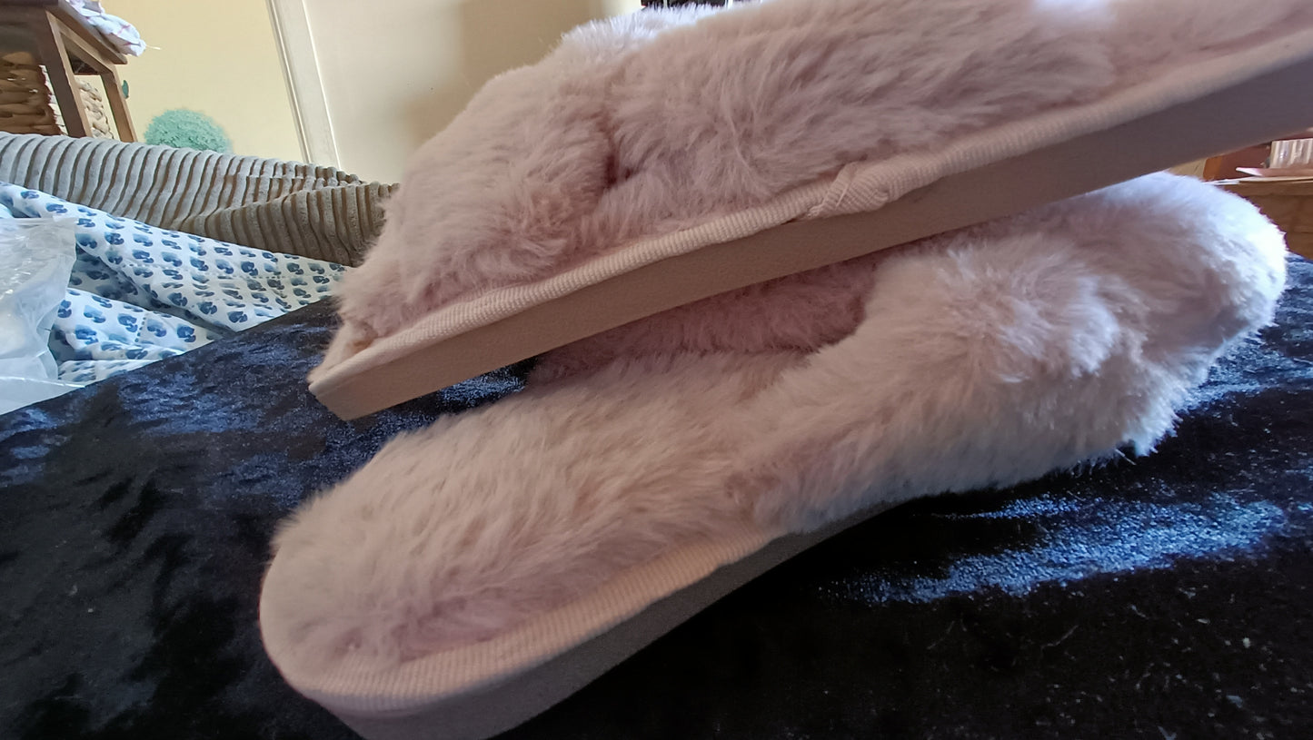 Pink Fluffy Faux Fur Slippers