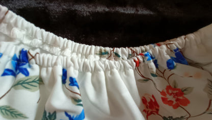 White Bardot Style Top with Floral Frill