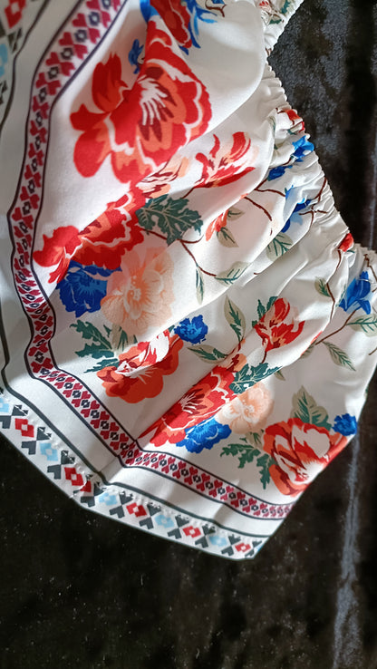 White Bardot Style Top with Floral Frill