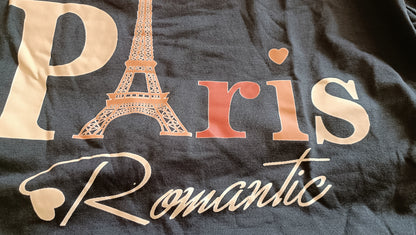 Black T-Shirt with Romantic Paris Slogan and Eiffel Tower