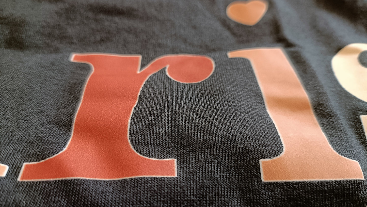 Black T-Shirt with Romantic Paris Slogan and Eiffel Tower