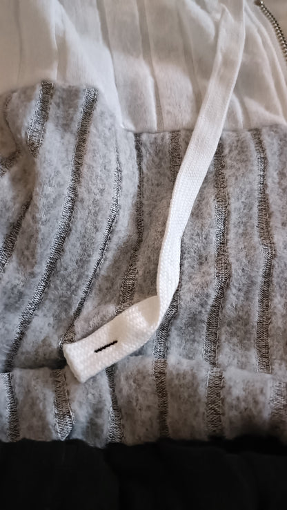 Black, White and Grey Block Stripe Half Zip Hoodie