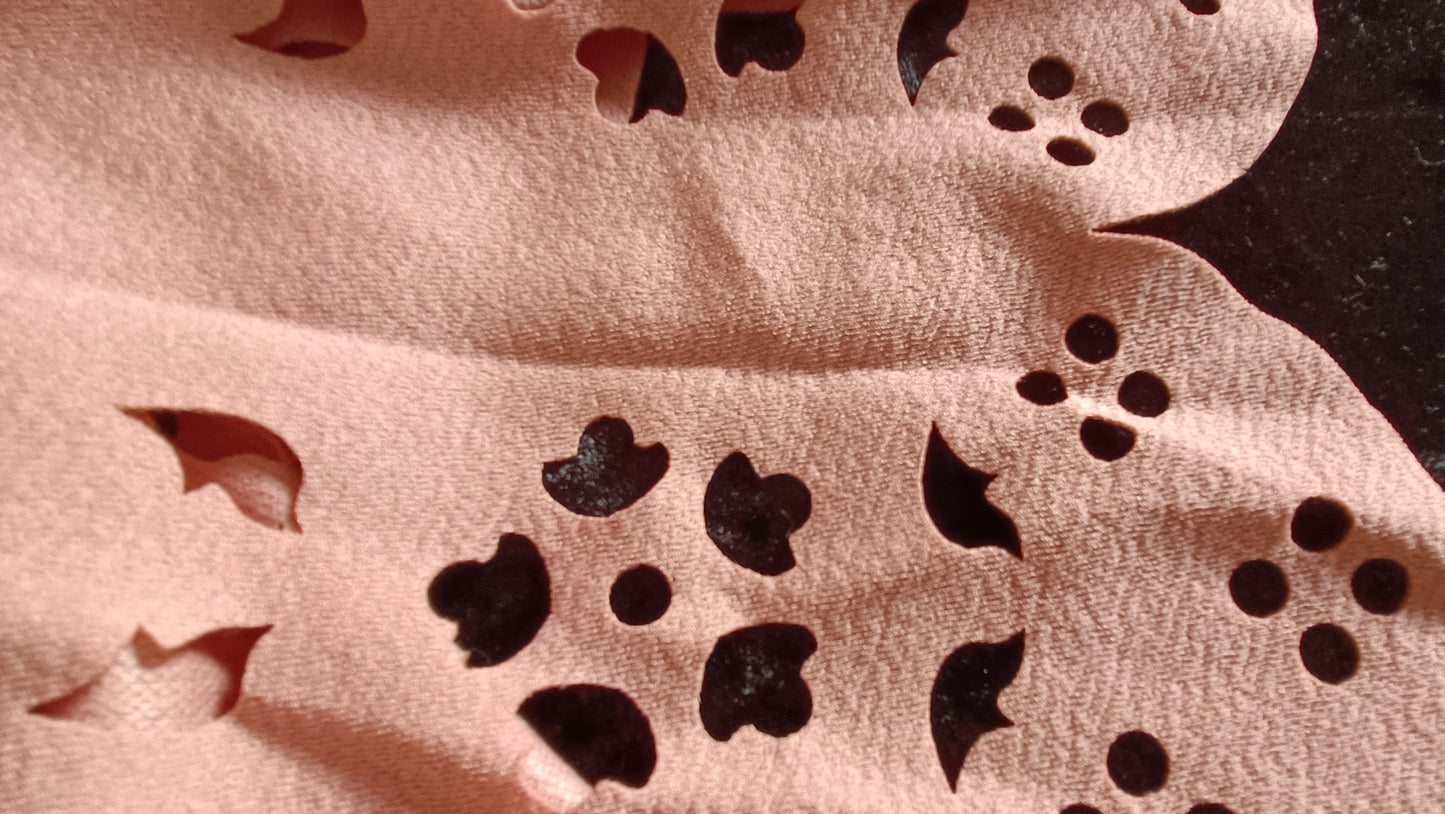 Dark Peach Short Sleeve Top with Scalloped Hem and Cut Out Detail