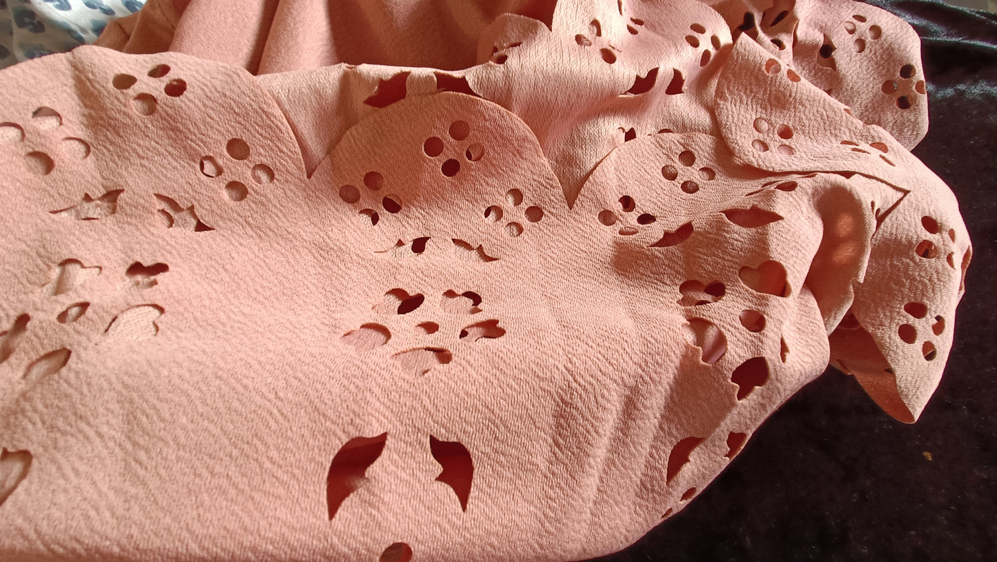 Dark Peach Short Sleeve Top with Scalloped Hem and Cut Out Detail