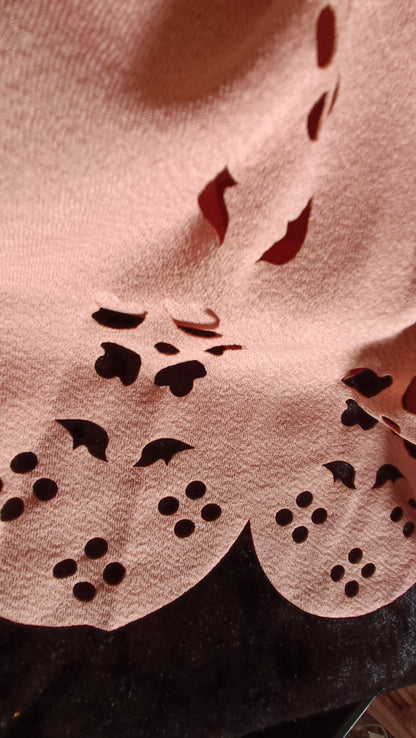 Dark Peach Short Sleeve Top with Scalloped Hem and Cut Out Detail