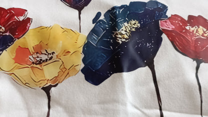 White T-Shirt with Colourful Poppy Design