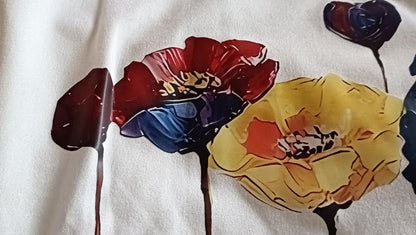 White T-Shirt with Colourful Poppy Design