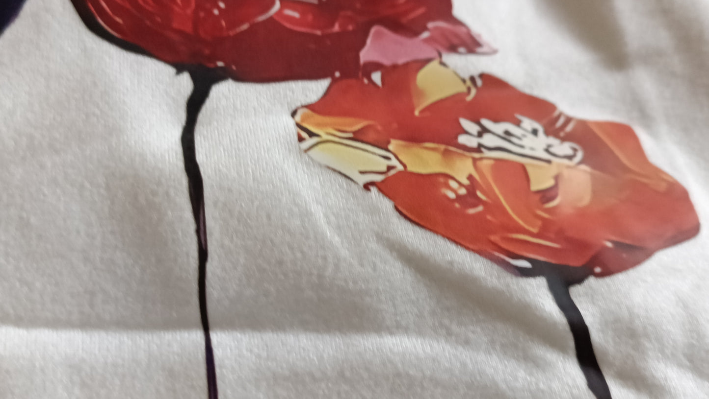 White T-Shirt with Colourful Poppy Design