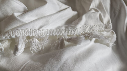 Off White/Cream Top with Tassel Trim on Sleeves and Hemline