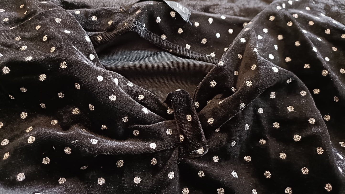 Black Velvet Touch Strappy Top with Silver Polka Dots