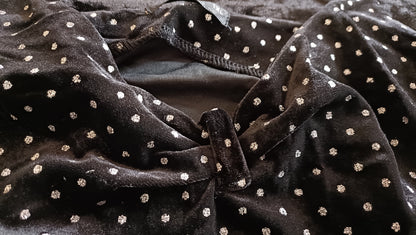 Black Velvet Touch Strappy Top with Silver Polka Dots