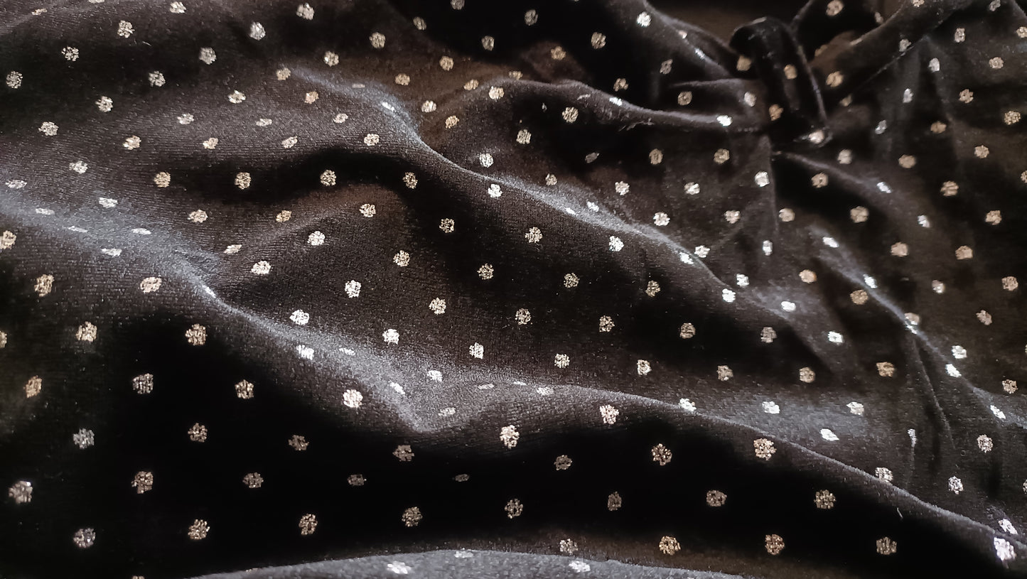Black Velvet Touch Strappy Top with Silver Polka Dots