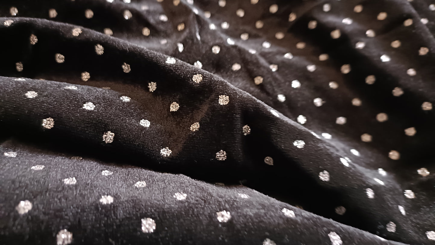 Black Velvet Touch Strappy Top with Silver Polka Dots