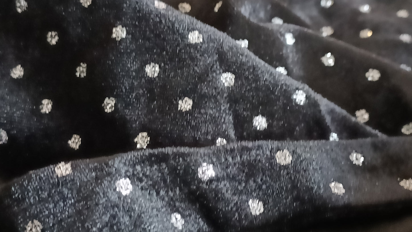 Black Velvet Touch Strappy Top with Silver Polka Dots