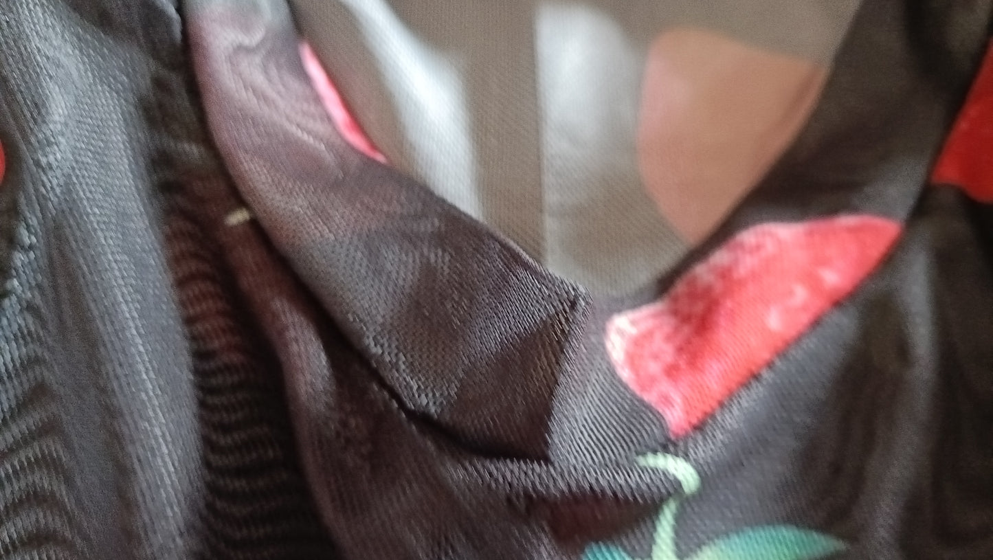Semi Sheer Black Top with Strawberry Print