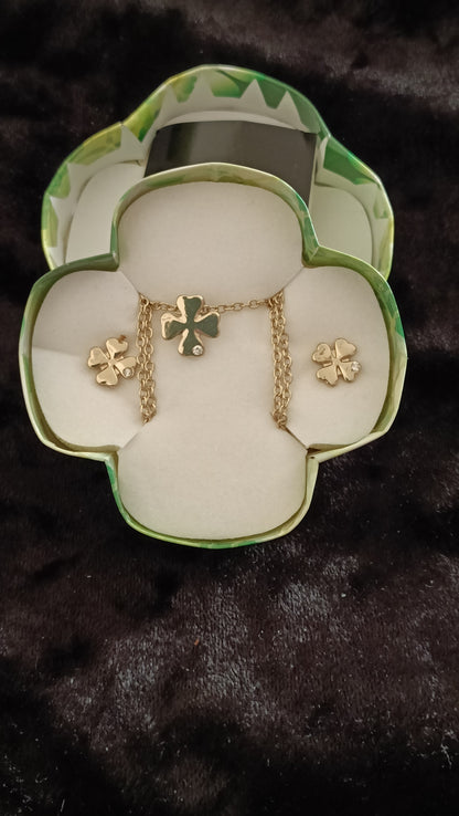 Avon Lucky Four Leaf Clover Necklace and Earrings Set
