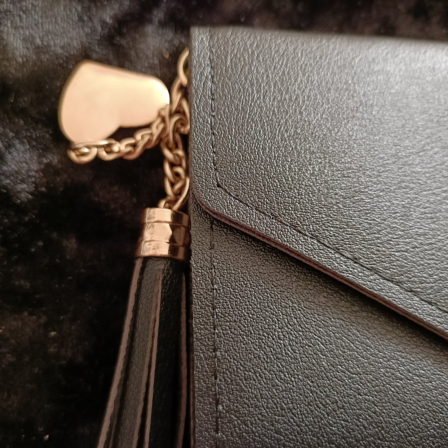Black Envelope Style  Purse with Tassel and Gold Heart Charm