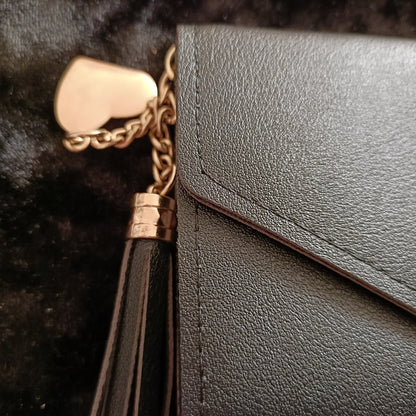 Black Envelope Style  Purse with Tassel and Gold Heart Charm