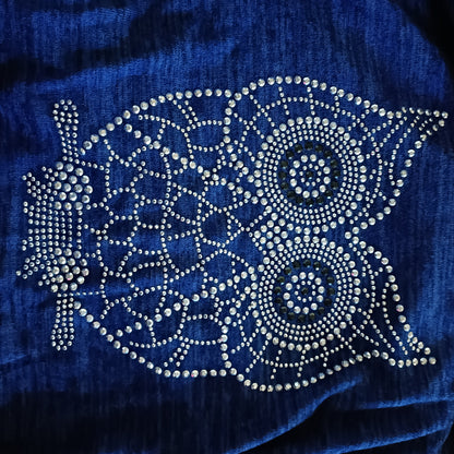 Blue Top  with Sparkly Owl Motif and Zip Detail