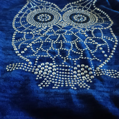 Blue Top  with Sparkly Owl Motif and Zip Detail