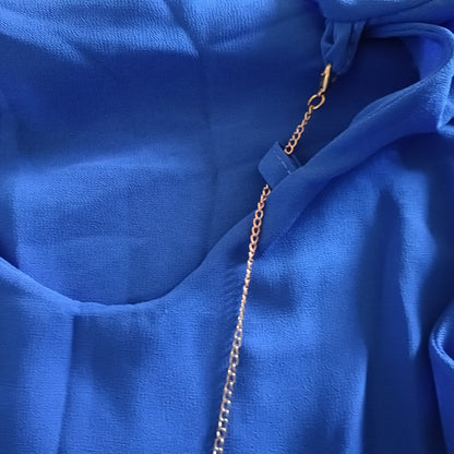 Blue Sleeveless Top with Necklace Detail