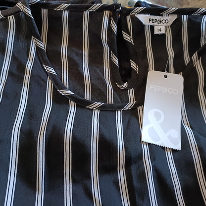 Black and White Striped Cold Shoulder Blouse