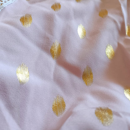 Tea Dress with Gold Dots and Lace Trim Neckline