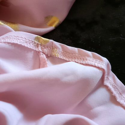 Tea Dress with Gold Dots and Lace Trim Neckline