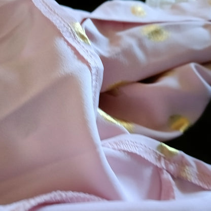 Tea Dress with Gold Dots and Lace Trim Neckline