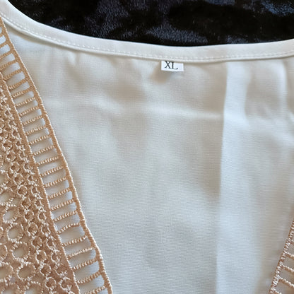 White Sleeveless Top with Gold Lace Trim