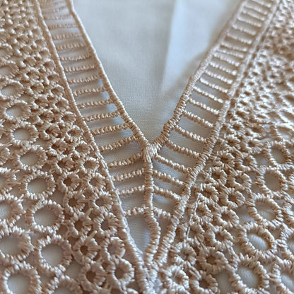 White Sleeveless Top with Gold Lace Trim