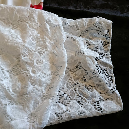 White Lace Raglan Sleeve Top with Red Flower Print