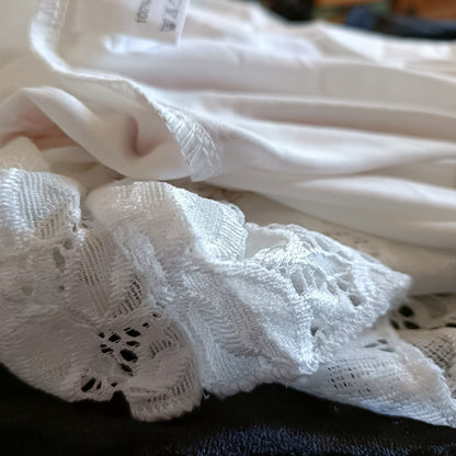 White Lace Raglan Sleeve Top with Red Flower Print