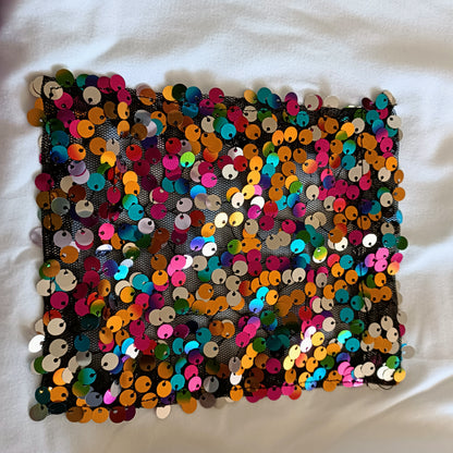 White T-Shirt with Multi Coloured Sequin Pocket Detail