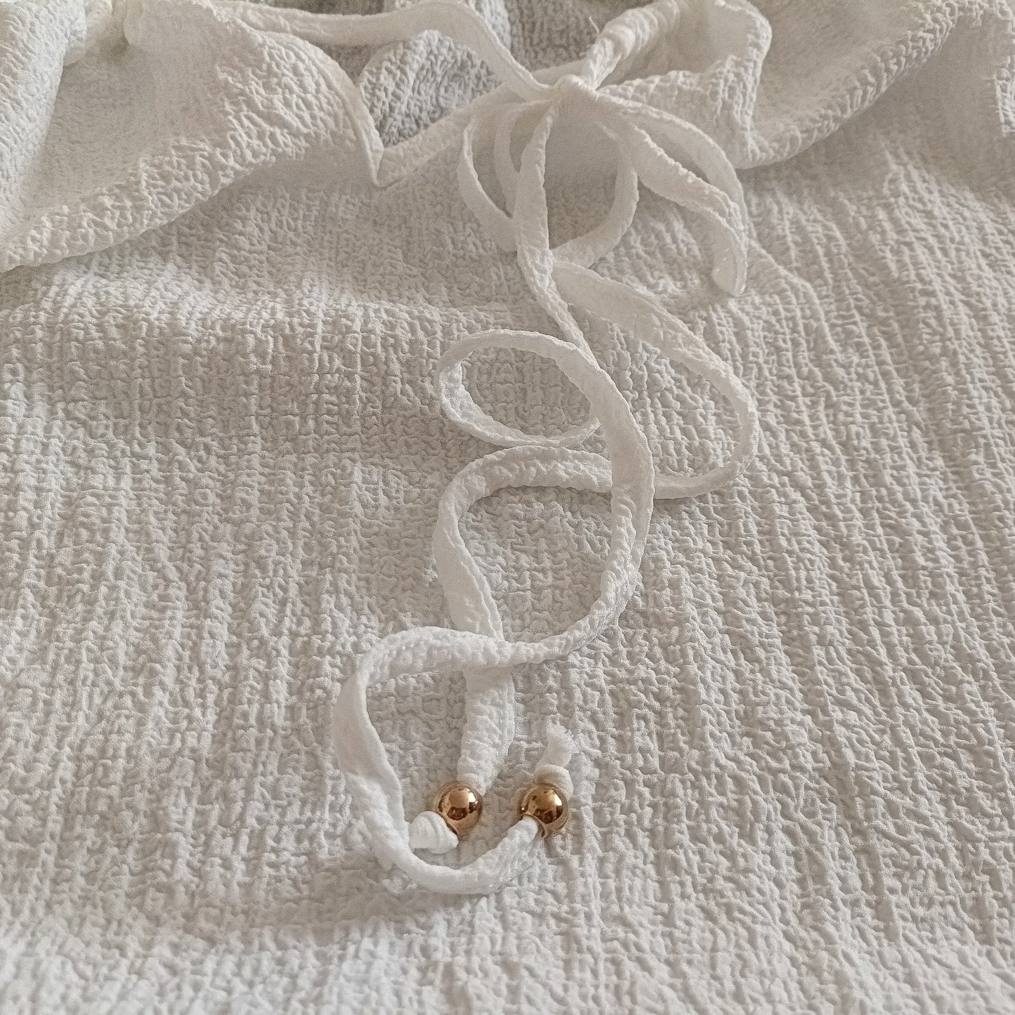 White Gypsy Style Top with Tie Neck