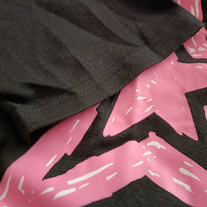 Black Short Sleeve T Shirt with Pink Star Print