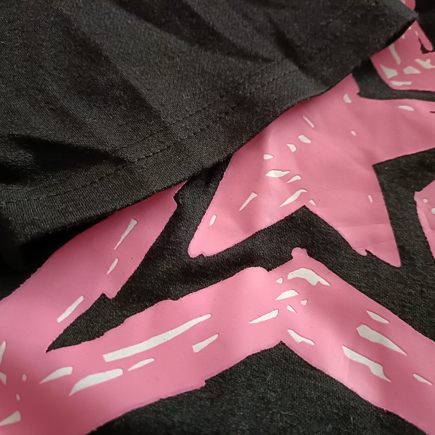 Black Short Sleeve T Shirt with Pink Star Print