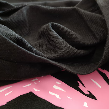 Black Short Sleeve T Shirt with Pink Star Print