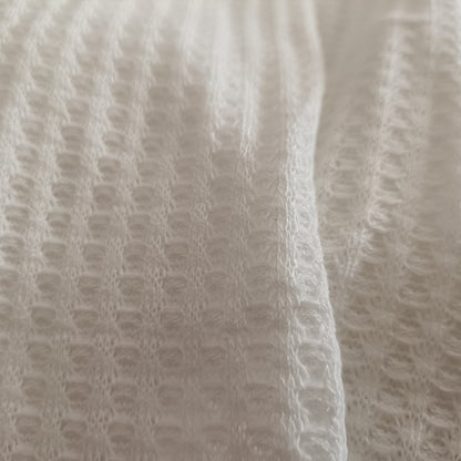 Cream Long Sleeve Waffle Texture T-Shirt with Lace Trim V Neck