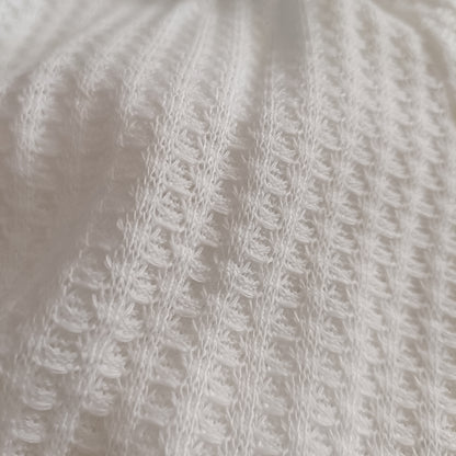 Cream Long Sleeve Waffle Texture T-Shirt with Lace Trim V Neck